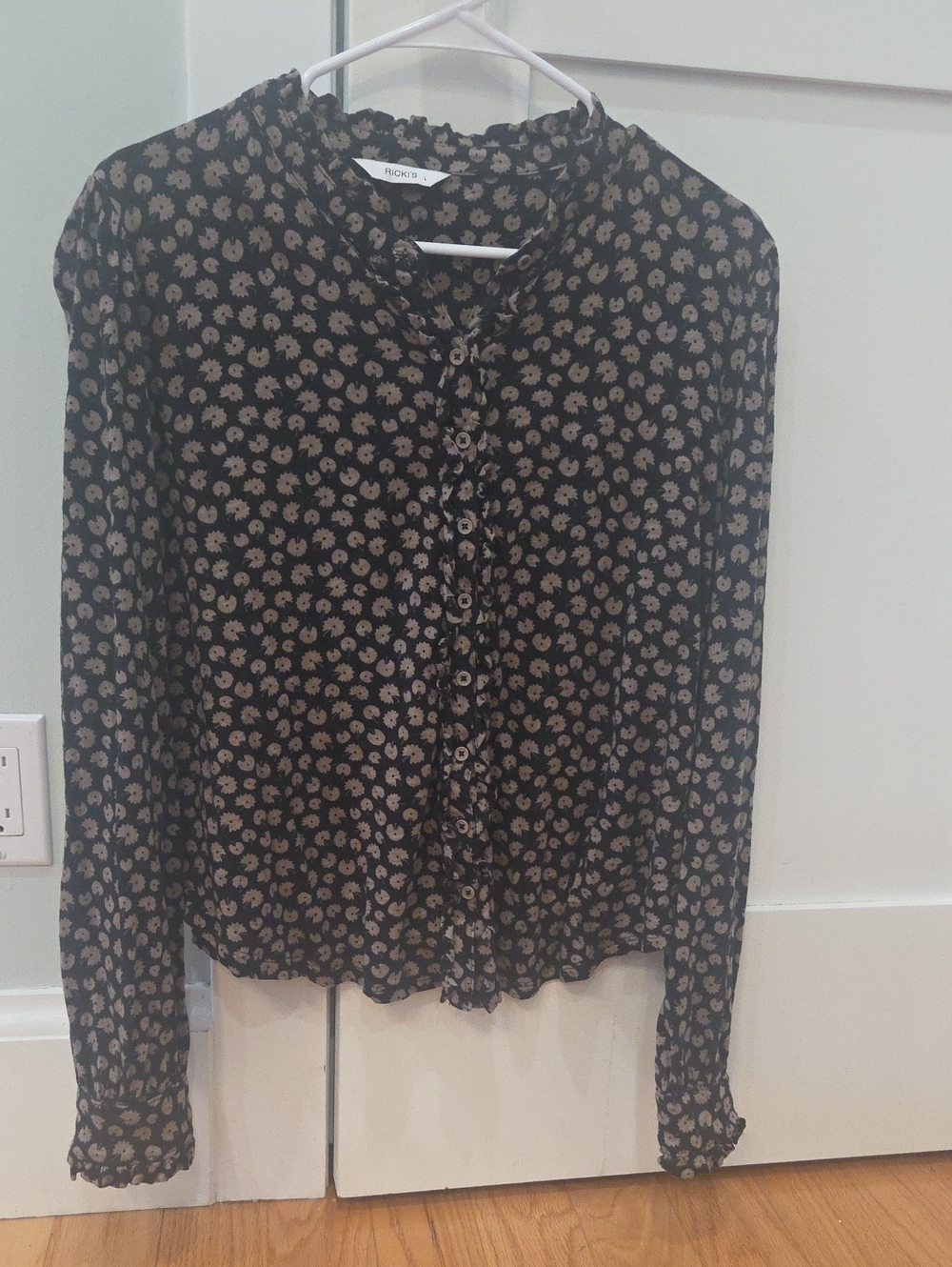 Ricki's Black Button-Front Blouse with Taupe Floral Print